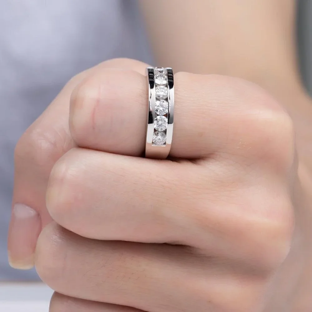 18K White Gold 2.1ct Wedding Band Eternity Ring Moissanite S925 Sterling Silver
